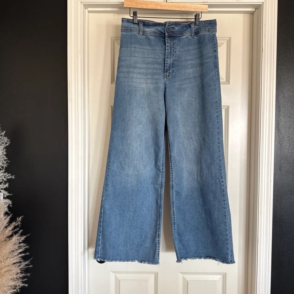 Oat New York Wide Leg High Waist Utility Pocket Raw Hem Jeans size 10/30 - Picture 2 of 12